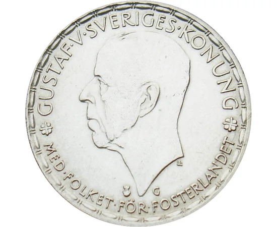 1 korona, V. Gusztáv, Ag 400, 7 g, Svédország, 1942-1950