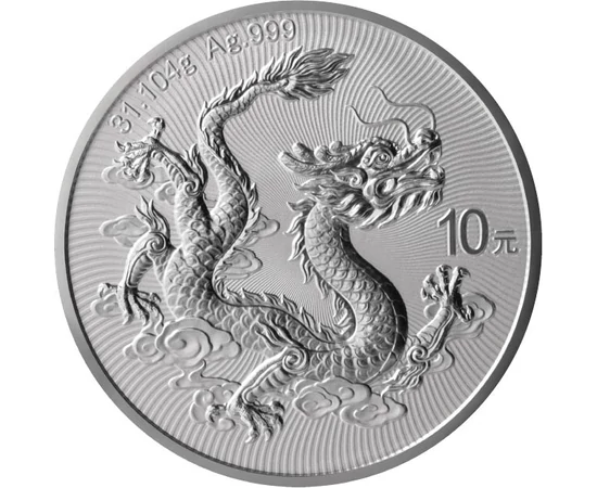 10 jüan, Sárkány ábrázolás, , színsúly, Ag 999, 31,1 g, Kína, 2025