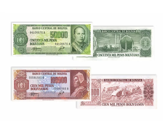 1000, 5000, 10000, 50000, 100000 pesos boliviano, , 0, 0, Bolívia, 1982-1984