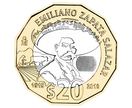 20 peso, Zapata, , , CuNi, 12,67 g, Mexikó, 2019