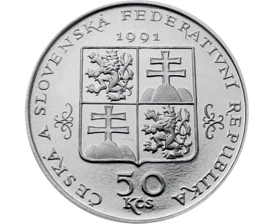 50 korona, Marianské Lazne fürdő épülete, Ag 700, 7 g, Csehszlovákia, 1991