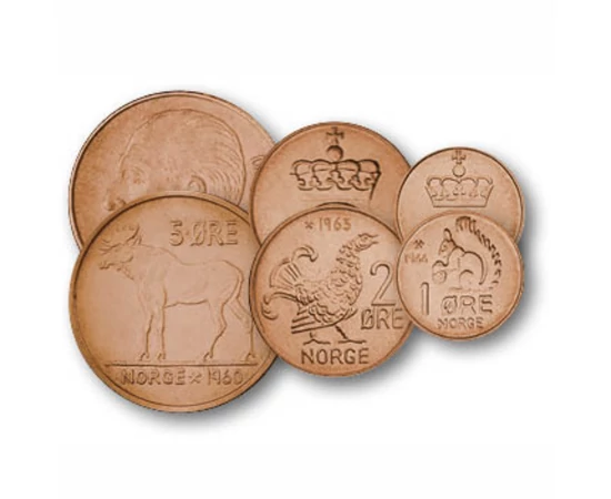 1, 2, 5, 10, 25, 50 öre, 1 korona, , 0, 0, Norvégia, 1958-1973