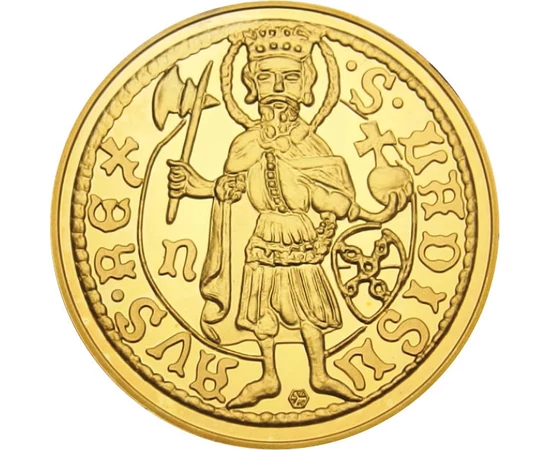 aranyforint utánveret, Szent László álló alkja, V. László körirat, Ag 333, 5,5 g, Magyar Királyság, 1446-1447