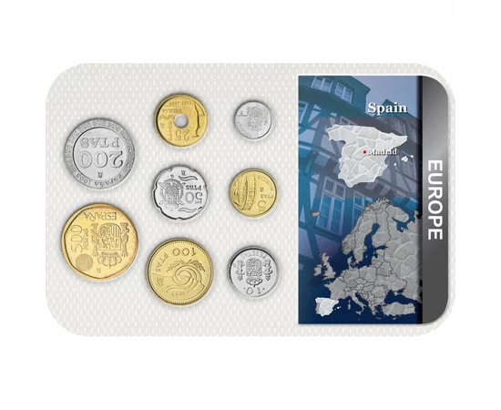 1, 5, 10, 25, 50, 100, 200, 500 peseta, , 0, 0, Spanyolország, 1989-2001