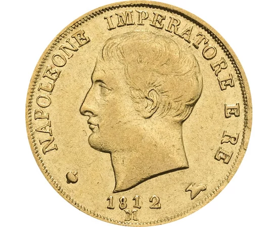 20 líra, Bonaparte Napóleon portré, , Au 900, 6,45 g, Itáliai Királyság, 1808-1814