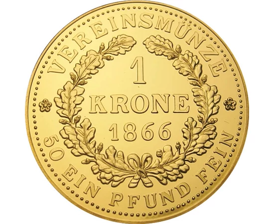 1 korona utánveret Vereinsmünze   CuNi+Au 114 g Osztrák-Magyar Monarchia eredeti érme: 1866