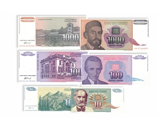 10, 100, 1.000, 5.000, 50.000, 500.000 dínár, , 0, 0, Jugoszlávia, 1994