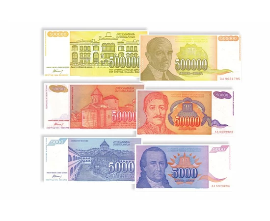 10 100 1.000 5.000 50.000 500.000 dínár  0 0 Jugoszlávia 1994