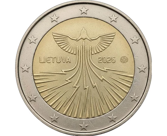 2 euró, Felszálló madár villámokkal, , CuNi, 8,52 g, Litvánia, 2026