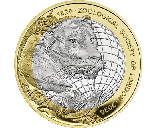2 font, Földgömb, tigris, galamb, csiga, CuNi, 12 g, Nagy-Britannia, 2026