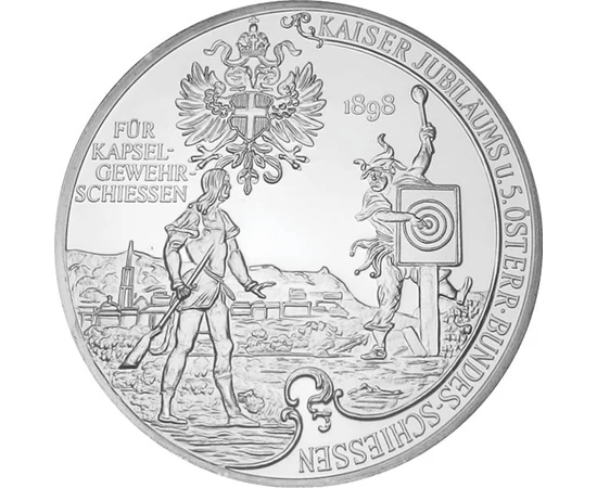 5 korona utánveret Lövészeti kép céltáblával címer  CuNi+Ag 254 g Osztrák-Magyar Monarchia eredeti érem: 1898