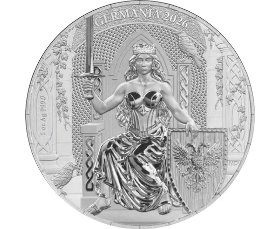 5 márka, Germánia trónon pajzzsal, , Ag 9999, 31,1 g, Németország, 2026