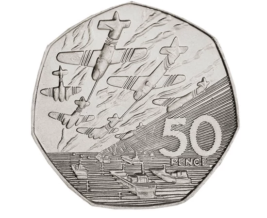 50 penny, Normandiai invázió, , CuNi, 13,5 g, Nagy-Britannia, 1994
