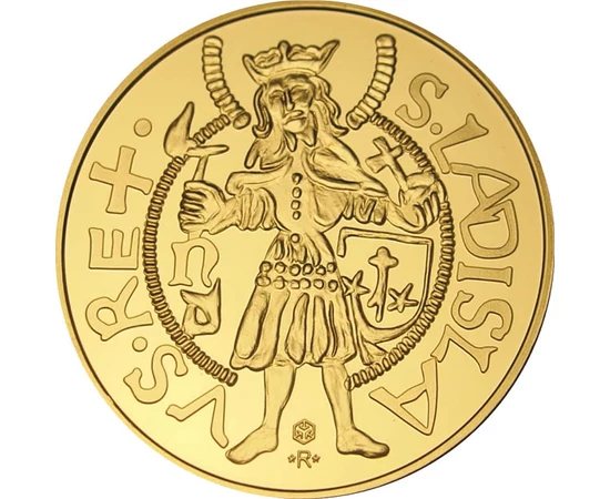 aranyforint utánveret, Szent László bárddal, országalmával, Ag 333+Au, 5,5 g, Magyar Királyság, eredeti érme: 1490-1501