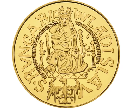aranyforint utánveret Madonna oszlopok lengyel sas Ag 333+Au 55 g Magyar Királyság eredeti érme: 1490-1501