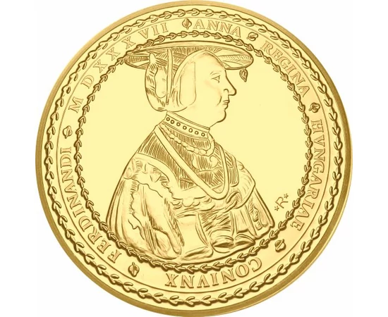 15 dukát, I. Ferdinánd jubileumi aranyérme, színarannyal bevont rézötvözet, eredeti érme: Magyar királyság, eredeti érme: 1537, 10. koronázási évforduló