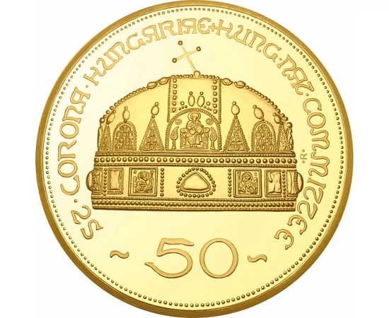50 pengő fantáziaveret, Szent István születésének 1000. évfordulója, színarannyal bevont rézötvözet, eredeti érem: Magyar Népköztársaság, eredeti érem: 1969