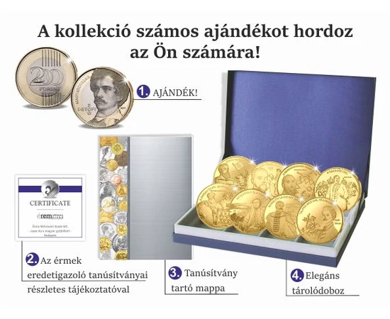 Nemzetünk Nagyjai aranyban - elegáns tároló és tanúsítványmappa