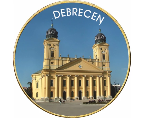 // 1 euró, Debrecen - a virágkarnevál városa, egyedi színes érme, CuNi, Európai Unió, 2002-2023 // A színes érmén a Református Nagytemplom látható!