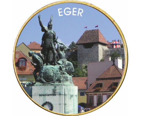 // 1 euró, Eger - a legnevezetesebb történelmi város, egyedi színes érme, CuNi, Európai Unió, 2002-2023 // Eger az egyik legdinamikusabban fejlődő város, jelentős oktatási és kulturális központ, az egri borvidék központja. Itt található hazánk harmadik le