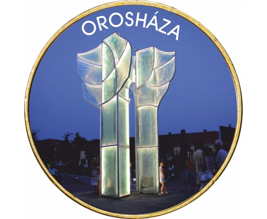 // 1 euró, Orosháza – az üveg fővárosa, egyedi színes érme, CuNi, Európai Unió, 2002-2023 // Orosháza sokszínű város: mezőváros, ipari központ és turisztikai paradicsom. A második világháború után, a környező földgázkincsre alapozva nagymérvű iparosodás k
