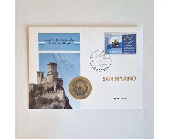 San Marino emlék 2 eurója - alkalmi kibocsátás sorszámozott borítékban, 2012