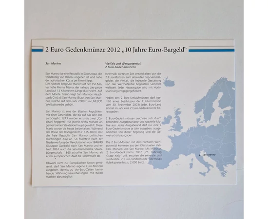 San Marino emlék 2 eurója - alkalmi kibocsátás sorszámozott borítékban, 2012