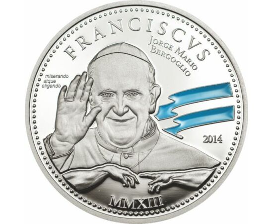 Ferenc pápa, 2 dollár, festett ezüst érme, Cook-szigetek, 2014