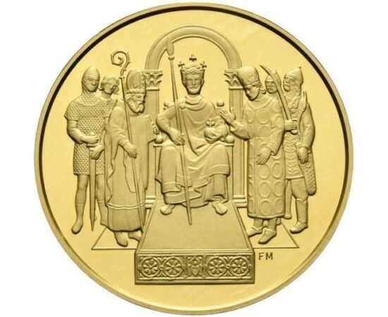 Szent István megkoronázása, 100000 forint, arany emlékpénz, Magyar Köztársaság, 2001