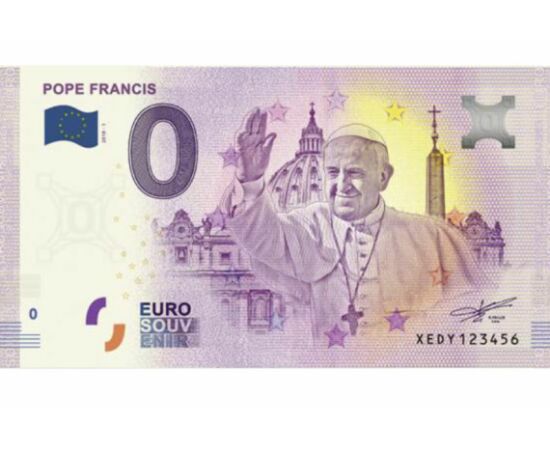 Ferenc pápa, 0 euró souvenir bankjegy, Európai Unió, 2018