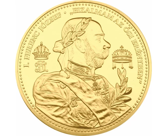 // aranyérem utánveret, Uralkodási emlékérem - 1848-1916, aranyozott rézötvözet, eredeti érem: Osztrák-Magyar Monarchia, eredeti érem: 1916 // Ferenc József 1916. november 21-én elhunyt. Halála után ezzel az arany emlékéremmel emlékeztek meg uralkodásáról