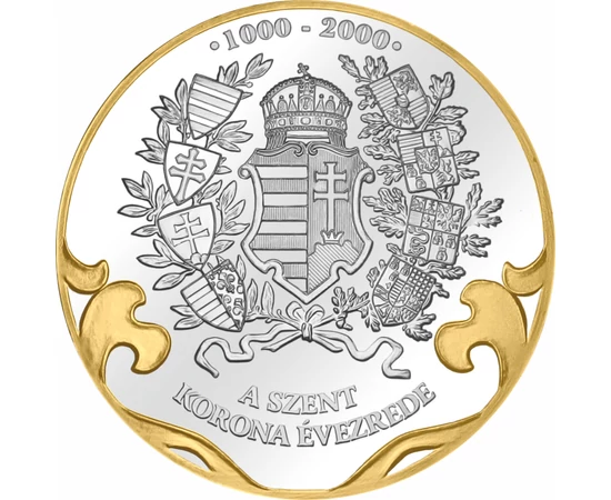 Szent Korona, a kereszt elferdülése, aranyozott érem, Magyarország